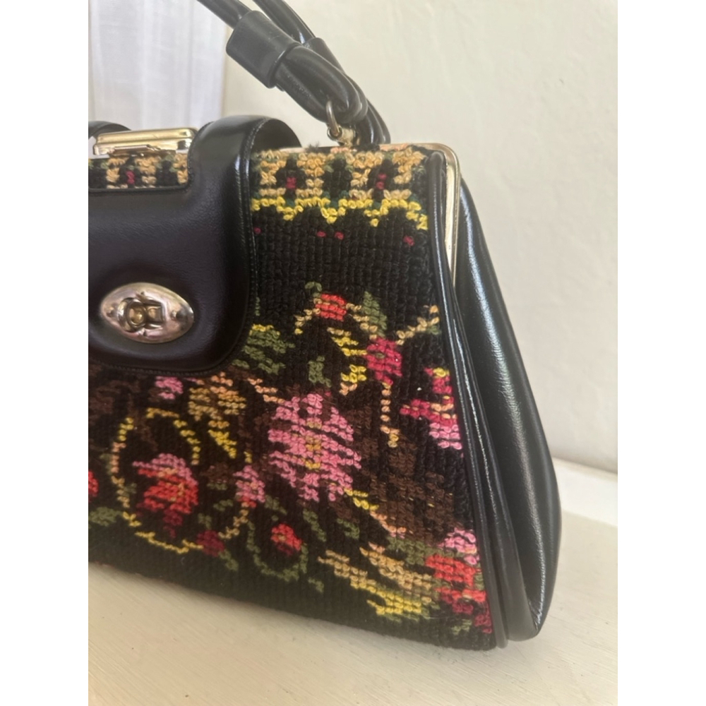 Vintage 1960s Tapestry Carpetbag Handbag – Floral Print – Classic 60s Fashion – - Picture 4 of 8